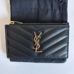 Saint Laurent Black Cassandre Card Holder in Grain de poudre leather